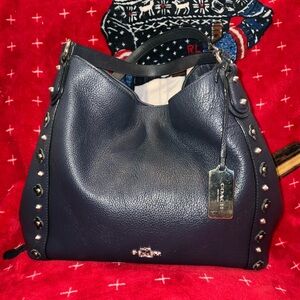 Coach Edie Dark Blue Studded/Flower Hobo Bag.